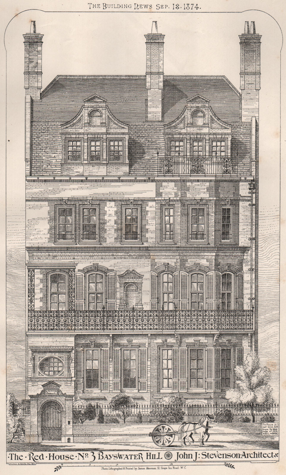 The Red House, No. 3. Bayswater Hill; John J. Stevenson, Architect 1874 print